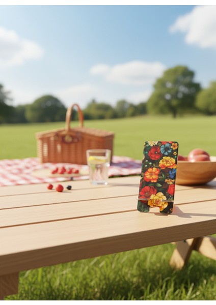 Pleksi Telefon Standı ve Telefon Tutucu Premium Yaz Çiçekli Epoksi Baskı Tasarım