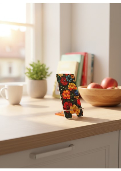 Pleksi Telefon Standı ve Telefon Tutucu Premium Yaz Çiçekli Epoksi Baskı Tasarım fırsatları