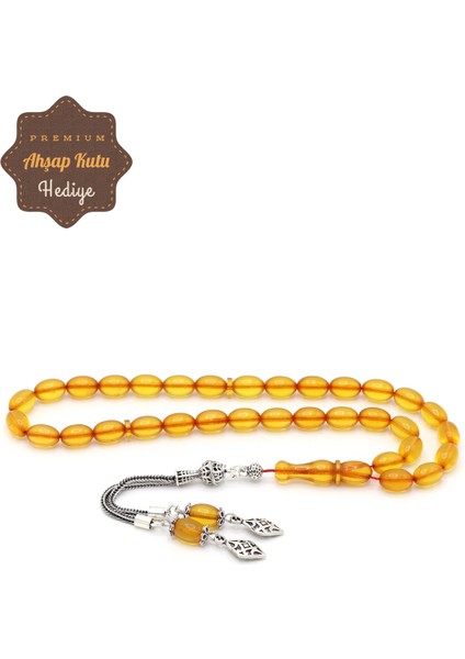 Sarı Arpa Kesim Gümüş Püsküllü Ateş Kehribar Tesbih 201024571