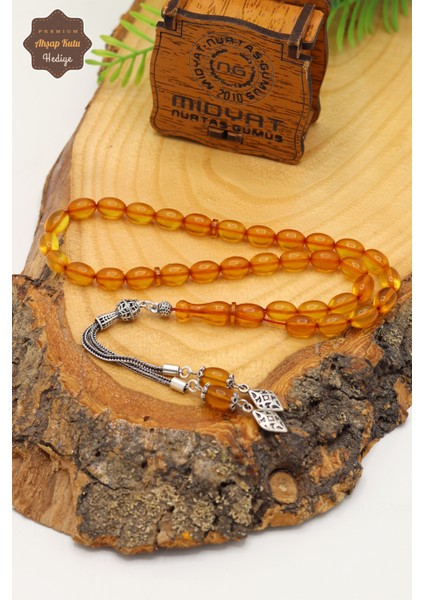 Sarı Arpa Kesim Gümüş Püsküllü Ateş Kehribar Tesbih 201024571 fiyatları