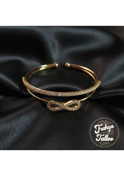 Zirkon Taşlı Su Yolu 2li Sonsuzluk Figürlü Kadın Çelik Kelepçe Bileklik Paslanmaz fiyatları