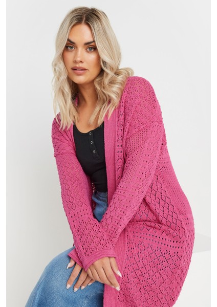 Büyük Beden Uzun Kollu Önü Kapamasız Uzun Dantel Hırka 302324