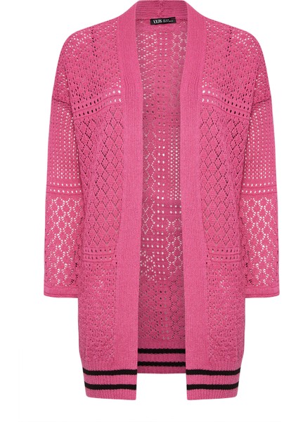 Büyük Beden Uzun Kollu Önü Kapamasız Uzun Dantel Hırka 302324