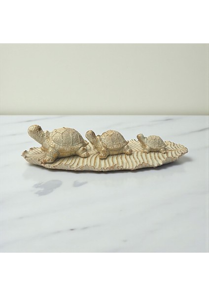 Dekoratif Polyester Üçlü Tabaklı Kaplumbağa Set Krem Eskitme