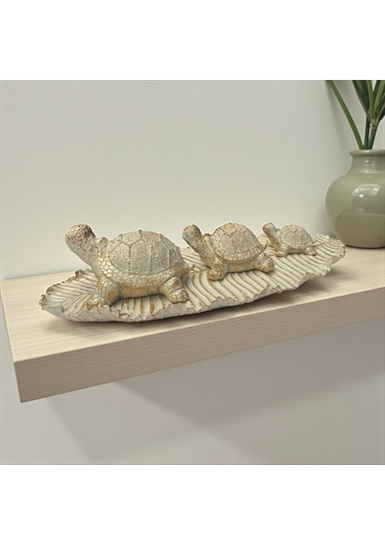 Dekoratif Polyester Üçlü Tabaklı Kaplumbağa Set Krem Eskitme