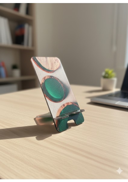 Pleksi Telefon Standı ve Telefon Tutucu Premium Yeşil Ahşap Epoksi Baskı Tasarım fiyatları