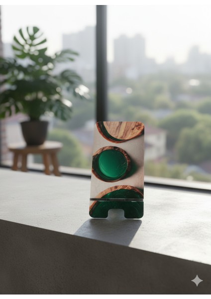 Pleksi Telefon Standı ve Telefon Tutucu Premium Yeşil Ahşap Epoksi Baskı Tasarım modelleri