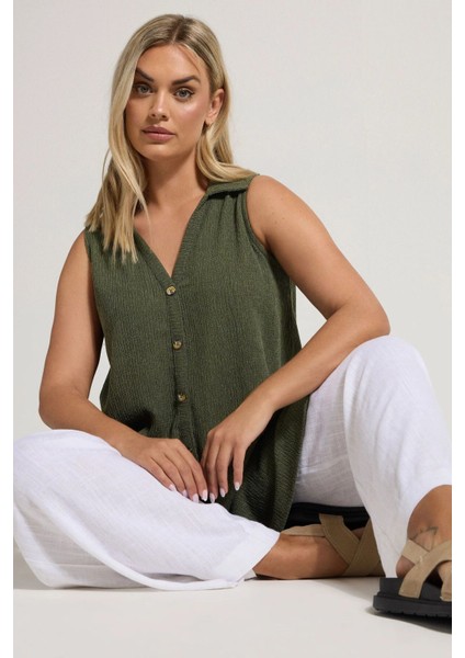 Büyük Beden V Yaka Sıfır Kol Önü Düğmeli Esnek Gömlek 322691 fiyatları