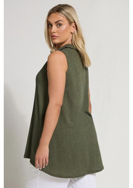 Büyük Beden V Yaka Sıfır Kol Önü Düğmeli Esnek Gömlek 322691 indirimleri