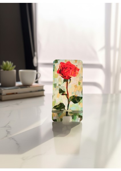 Pleksi Telefon Standı ve Telefon Tutucu Premium Mozaik Gül Epoksi Baskı Tasarım modelleri