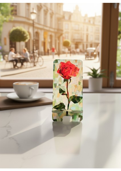 Pleksi Telefon Standı ve Telefon Tutucu Premium Mozaik Gül Epoksi Baskı Tasarım fırsatları