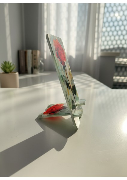 Pleksi Telefon Standı ve Telefon Tutucu Premium Mozaik Gül Epoksi Baskı Tasarım indirimleri