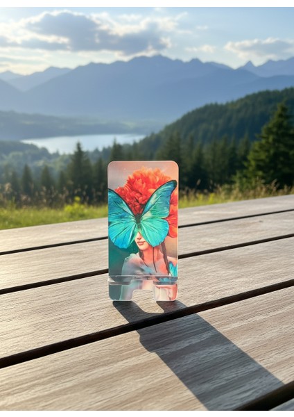 Pleksi Telefon Standı ve Telefon Tutucu Premium Kelebek Kadın Epoksi Baskı Tasarım modelleri
