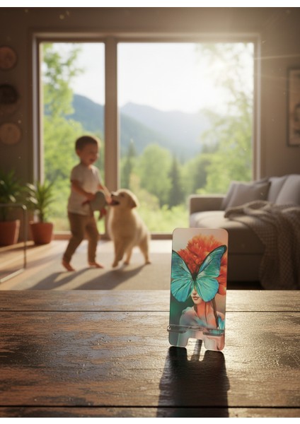 Pleksi Telefon Standı ve Telefon Tutucu Premium Kelebek Kadın Epoksi Baskı Tasarım indirimleri