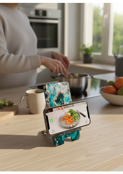 Pleksi Telefon Standı ve Telefon Tutucu Premium Dalga Baskı Epoksi Baskı Tasarım