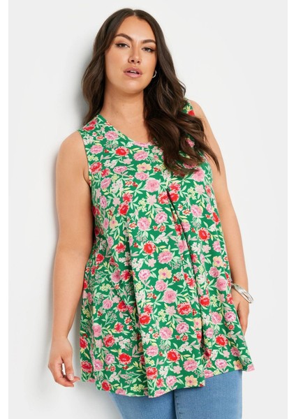 Büyük Beden Sıfır Kol V Yaka Desenli Likralı Bluz 321779