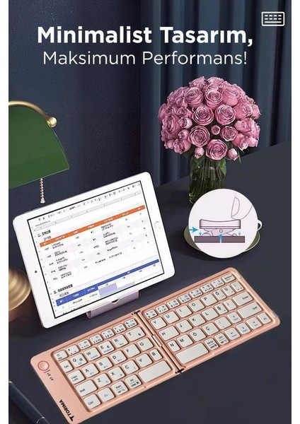 Tk-08 Pembe Kablosuz Katlanabilir Şarjlı Taşınabilir Mini Bluetooth Klavye modelleri