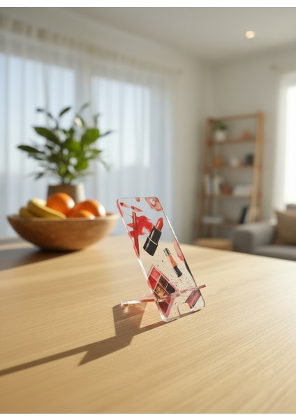 Pleksi Telefon Standı ve Telefon Tutucu Premium Beyaz Kozmetik Epoksi Baskı Tasarım modelleri