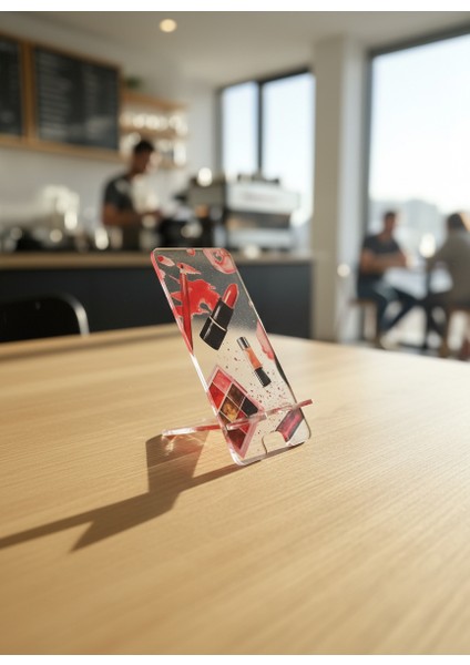 Pleksi Telefon Standı ve Telefon Tutucu Premium Beyaz Kozmetik Epoksi Baskı Tasarım fırsatları