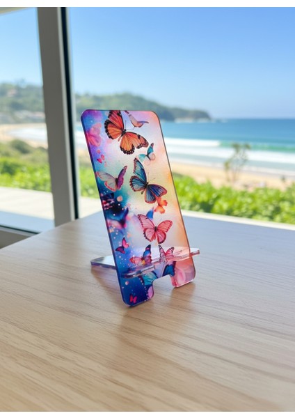 Pleksi Telefon Standı ve Telefon Tutucu Premium Kelebek Epoksi Baskı Tasarım fiyatları