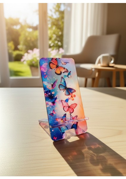 Pleksi Telefon Standı ve Telefon Tutucu Premium Kelebek Epoksi Baskı Tasarım modelleri