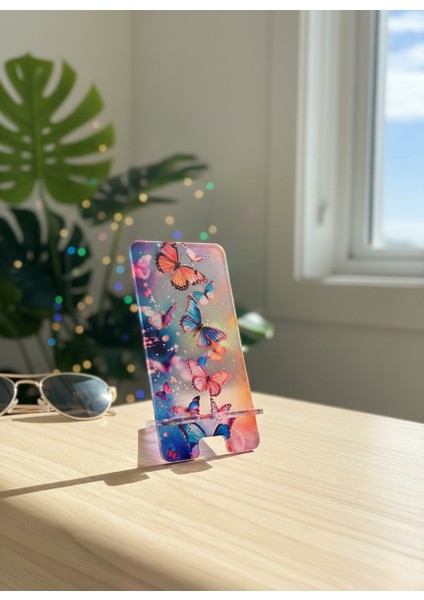 Pleksi Telefon Standı ve Telefon Tutucu Premium Kelebek Epoksi Baskı Tasarım fırsatları