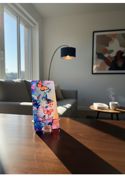 Pleksi Telefon Standı ve Telefon Tutucu Premium Kelebek Epoksi Baskı Tasarım indirimleri