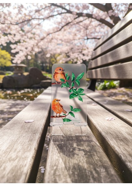 Pleksi Telefon Standı ve Telefon Tutucu Premium Serçe Epoksi Baskı Tasarım