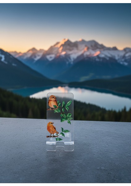 Pleksi Telefon Standı ve Telefon Tutucu Premium Serçe Epoksi Baskı Tasarım fırsatları