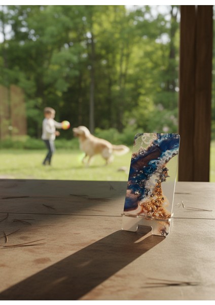 Pleksi Telefon Standı ve Telefon Tutucu Premium Siyah-Krem Kuvars Epoksi Baskı Tasarım fiyatları