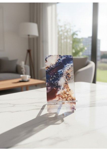 Pleksi Telefon Standı ve Telefon Tutucu Premium Siyah-Krem Kuvars Epoksi Baskı Tasarım fırsatları