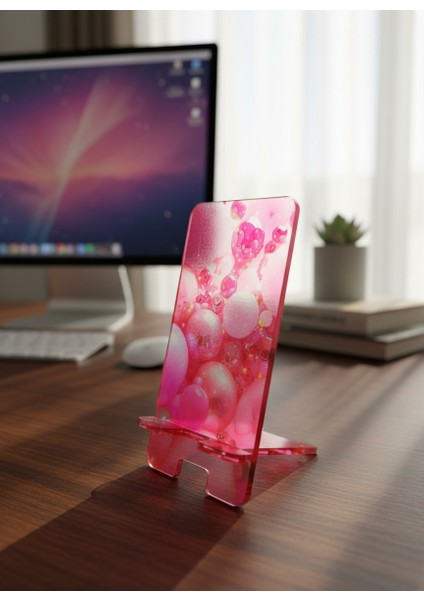 Pleksi Telefon Standı ve Telefon Tutucu Premium Pembe Balonlar Epoksi Baskı Tasarım fiyatları