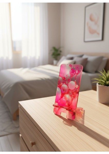 Pleksi Telefon Standı ve Telefon Tutucu Premium Pembe Balonlar Epoksi Baskı Tasarım fırsatları