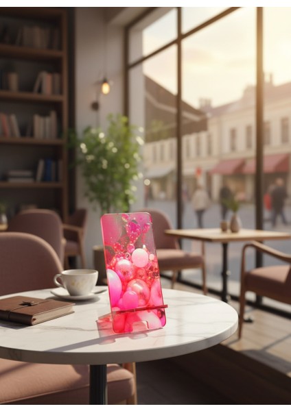 Pleksi Telefon Standı ve Telefon Tutucu Premium Pembe Balonlar Epoksi Baskı Tasarım indirimleri