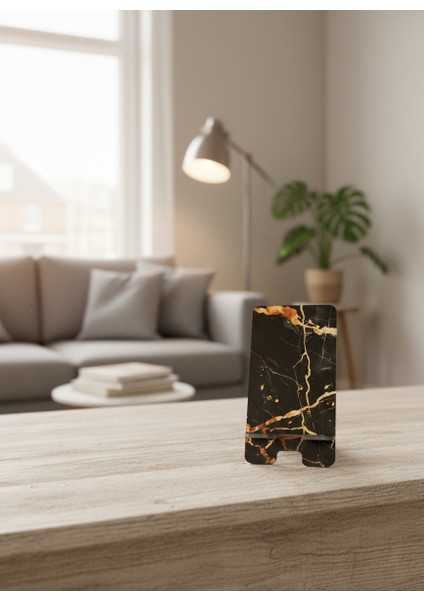 Pleksi Telefon Standı ve Telefon Tutucu Premium Siyah Gold Mermer Epoksi Baskı Tasarım fırsatları