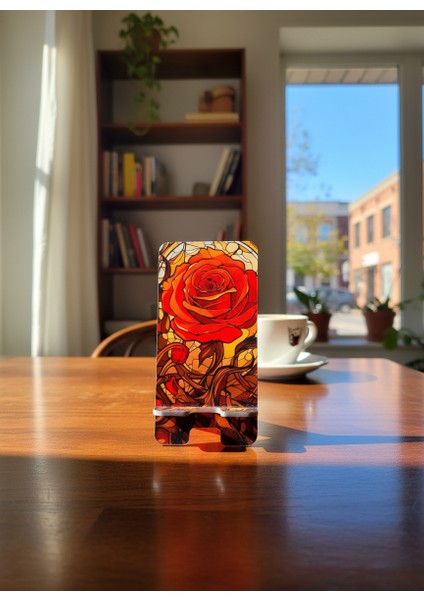 Pleksi Telefon Standı ve Telefon Tutucu Premium Kırmızı Gül Epoksi Baskı Tasarım fırsatları