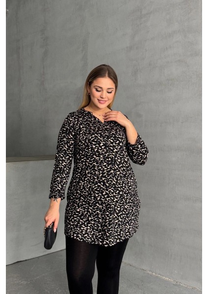 Büyük Beden Gömlek Yaka Yarım Kollu Desenli Esnek Bluz 322268 fiyatları