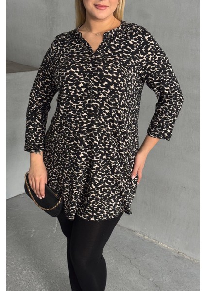 Büyük Beden Gömlek Yaka Yarım Kollu Desenli Esnek Bluz 322268 indirimleri