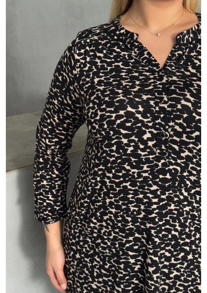 Büyük Beden Gömlek Yaka Yarım Kollu Desenli Esnek Bluz 322268