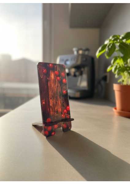 Pleksi Telefon Standı ve Telefon Tutucu Premium Ağaç Kiraz Epoksi Baskı Tasarım fiyatları