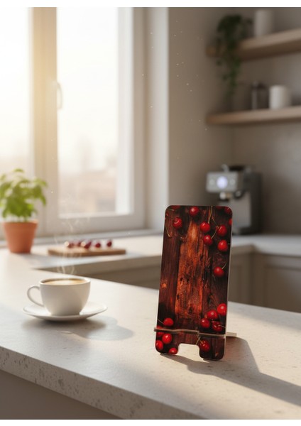 Pleksi Telefon Standı ve Telefon Tutucu Premium Ağaç Kiraz Epoksi Baskı Tasarım modelleri