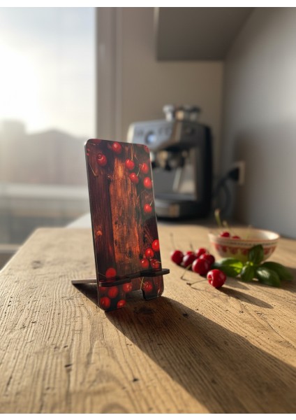 Pleksi Telefon Standı ve Telefon Tutucu Premium Ağaç Kiraz Epoksi Baskı Tasarım fırsatları