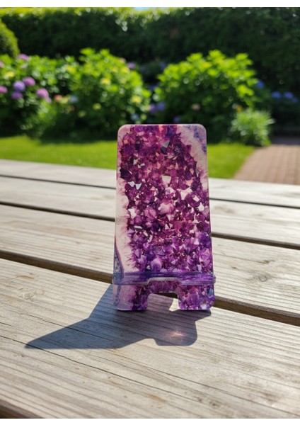 Pleksi Telefon Standı ve Telefon Tutucu Premium Mor Kuvars Taşı Epoksi Baskı Tasarım fiyatları