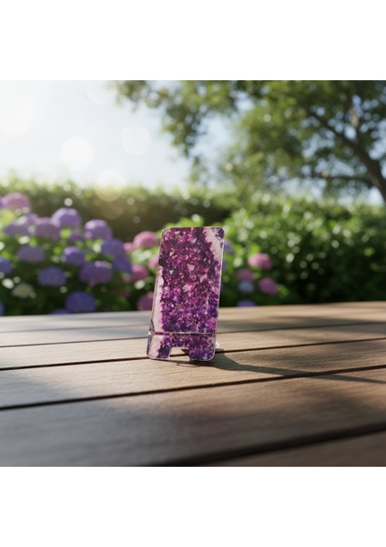 Pleksi Telefon Standı ve Telefon Tutucu Premium Mor Kuvars Taşı Epoksi Baskı Tasarım modelleri