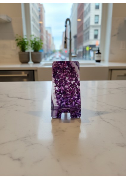 Pleksi Telefon Standı ve Telefon Tutucu Premium Mor Kuvars Taşı Epoksi Baskı Tasarım fırsatları