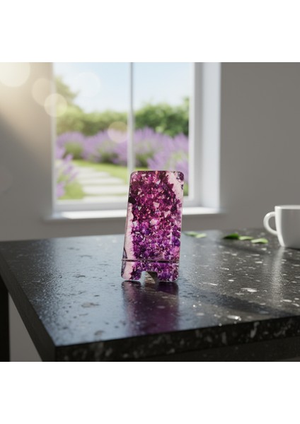 Pleksi Telefon Standı ve Telefon Tutucu Premium Mor Kuvars Taşı Epoksi Baskı Tasarım indirimleri