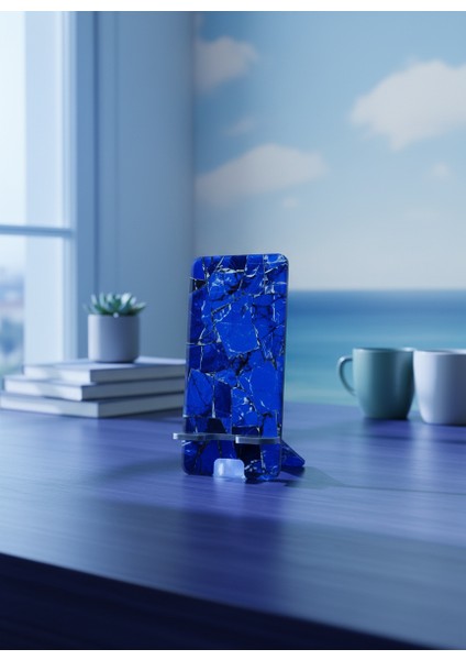 Pleksi Telefon Standı ve Telefon Tutucu Premium Gece Mavisi Taş Epoksi Baskı Tasarım modelleri