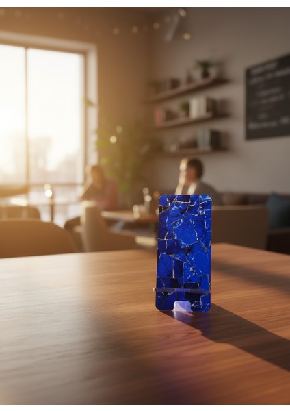 Pleksi Telefon Standı ve Telefon Tutucu Premium Gece Mavisi Taş Epoksi Baskı Tasarım fırsatları