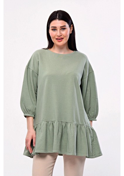Büyük Beden Eteği Fırfır Detaylı Yarım Balon Kol Bluz 171915