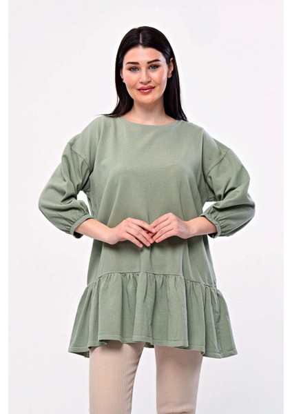 Büyük Beden Eteği Fırfır Detaylı Yarım Balon Kol Bluz 171915 fırsatları